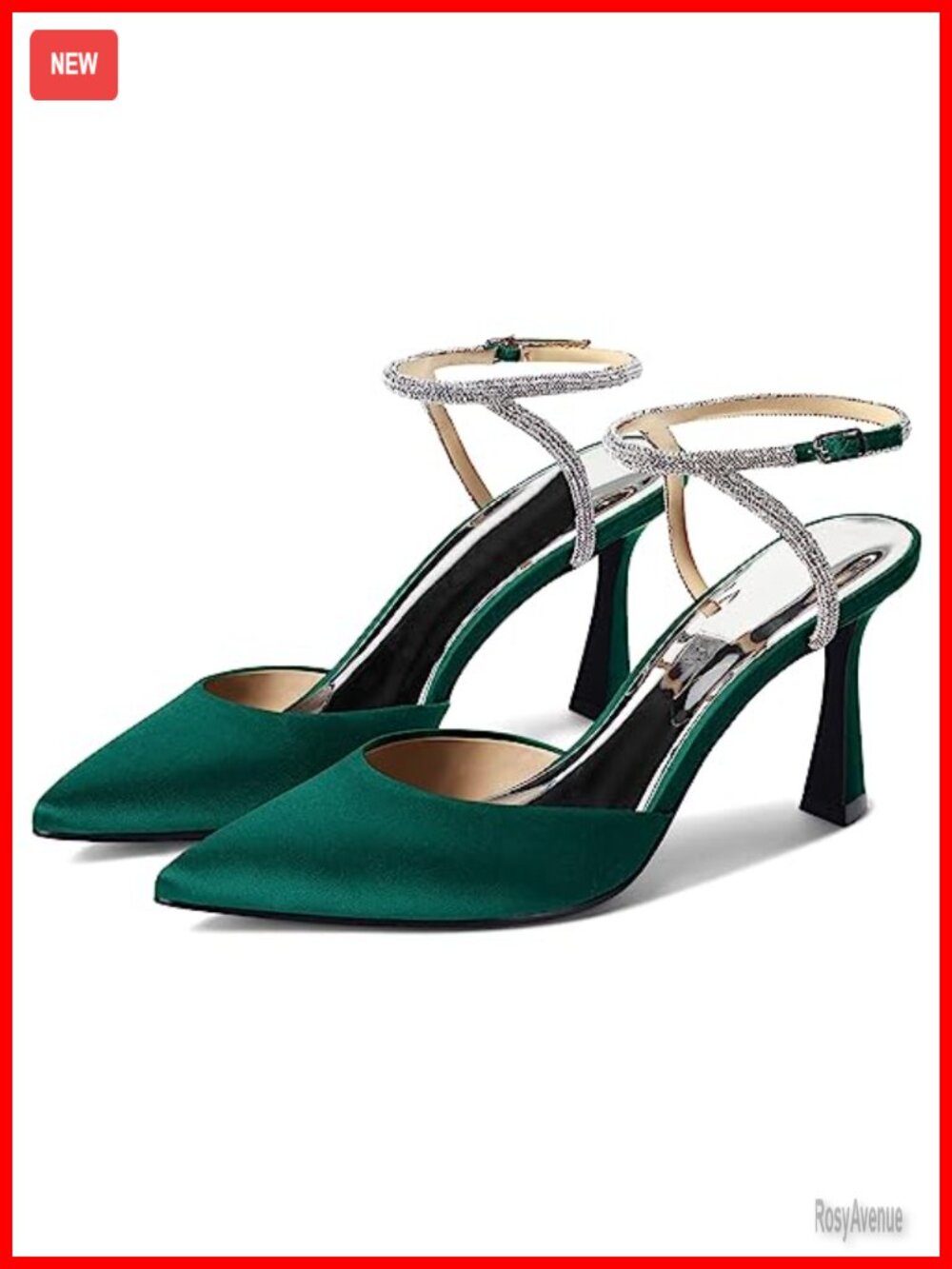 Rhinestone Kitten Heel Pointed Toe Satin Pumps Wedding Dress Shoes